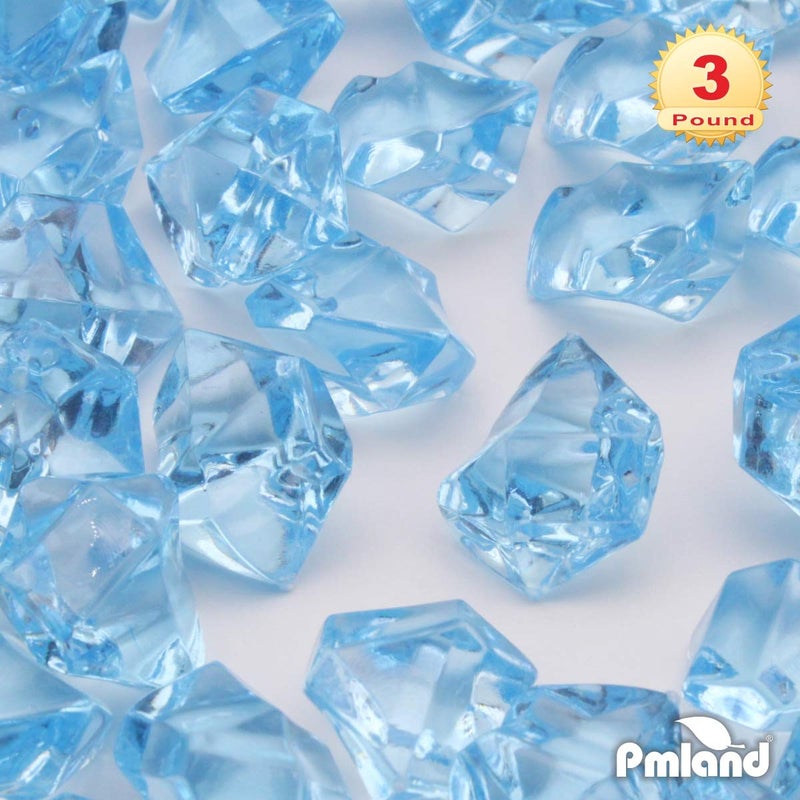 PMLAND Clear Fake Ice Rocks â€“ 550 Pcs Large Light Blue Acrylic Gems Crushed Plastic Diamonds, 3 Lbs / 2.25 Quarts Bulk Vase Filler for Centerpieces Wedding Theme DÃ©cor Aquarium Table Scatter - Image 3
